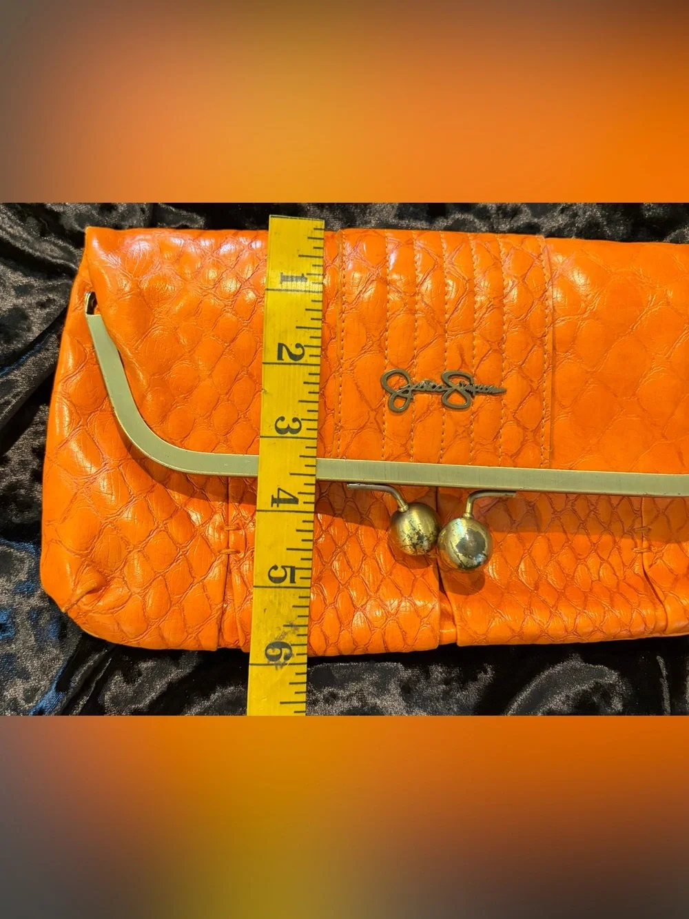 Jessica Simpson Orange Embossed Kiss-Lock Clutch Purse